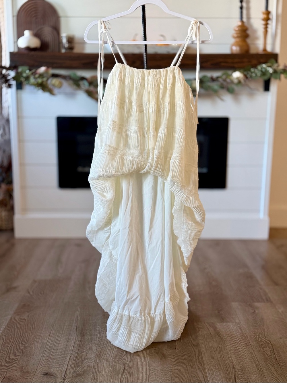 Altar'd State Ivory High-Low Tie-Shoulder Top